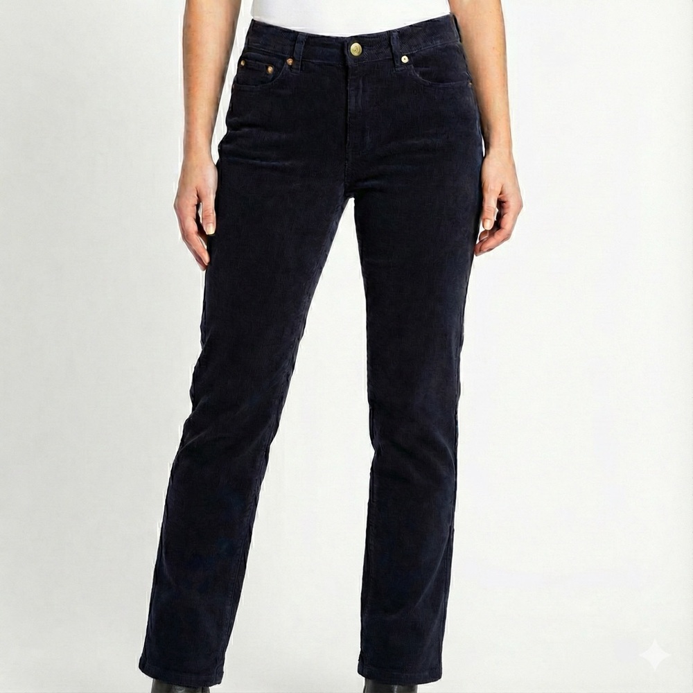 Courage b Navy Blue Corduroy Pants High Rise Straight Leg 8 EUC Business Casual